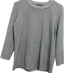 Karl Lagerfeld Gray Sweater with Pearl Embellished Collar